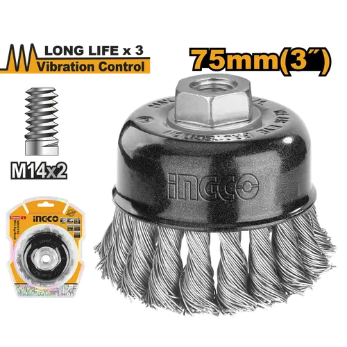Щетка проволочная чашечная WB20755 75мм INGCO, блистер INDUSTRIAL