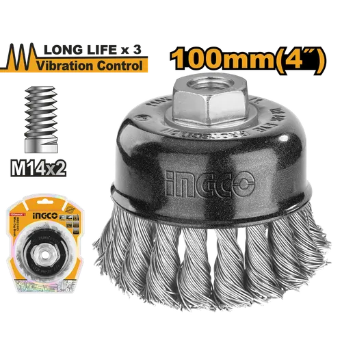 Щетка проволочная чашечная WB21005 100мм INGCO, блистер INDUSTRIAL