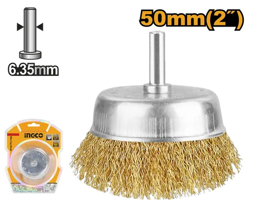 Щетка проволочная чашечная на шпильке WB30501 50мм INGCO, блистер STANDARD